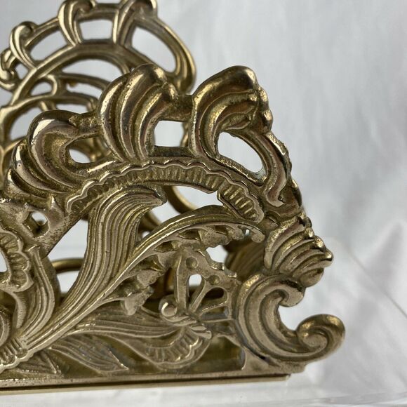 Vintage Brass Ornate Letter Envelope Napkin Holder Desk Organizer Art Nouveau - Picture 7 of 9